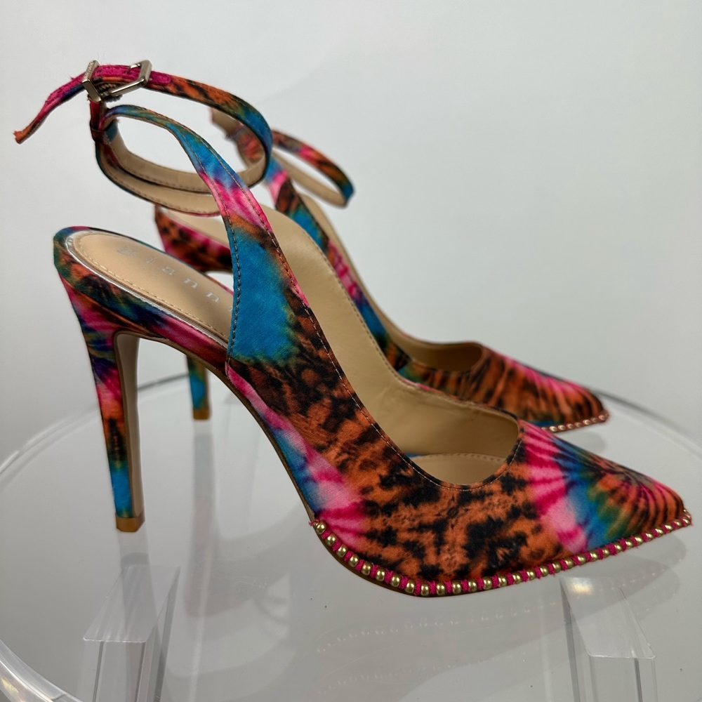 GIANNI BINI TYE DYE STUDDED ANKLE WRAP STRAP PUMPS